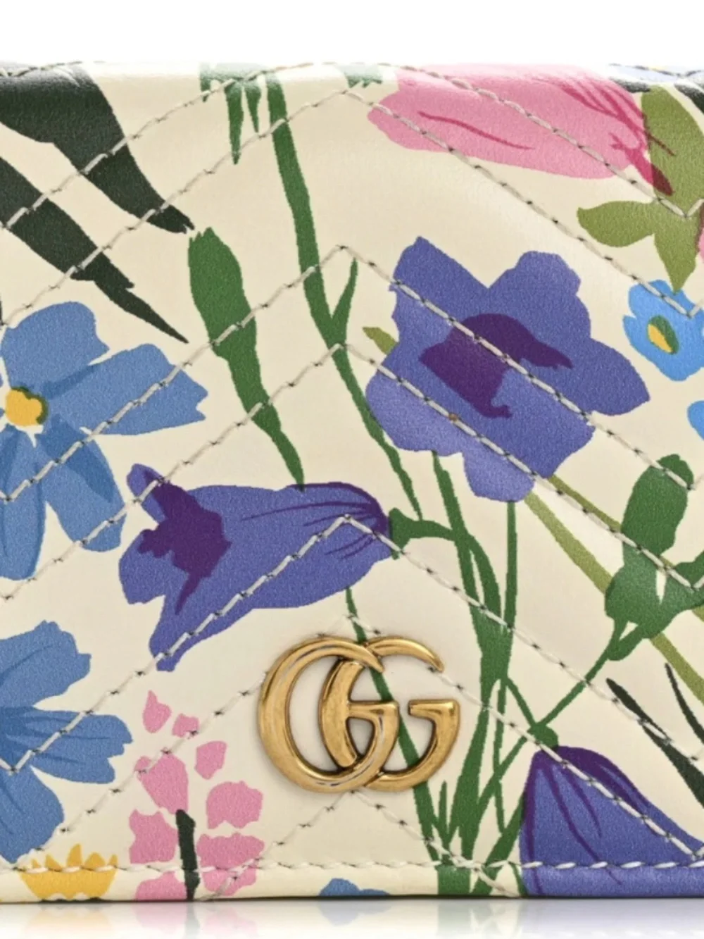 GUCCI X KEN SCOTT Calfskin Matelasse Floral Print GG Marmont Card Case Wallet